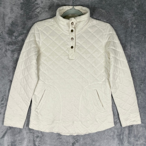 Marmot Sweaters - Marmot Roice Quilted Pullover Womens S Cream Snap Neck Pocket Sweater‎ Gorpcore